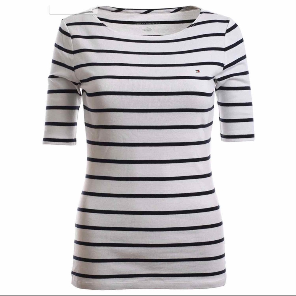Tommy Hilfiger Striped Boatneck White/Navy Large